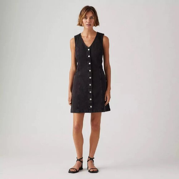 new Sz XL Levi's Women's Vianna Vest Dress in BLACK Denim (new w/ tags) - Picture 7 of 8